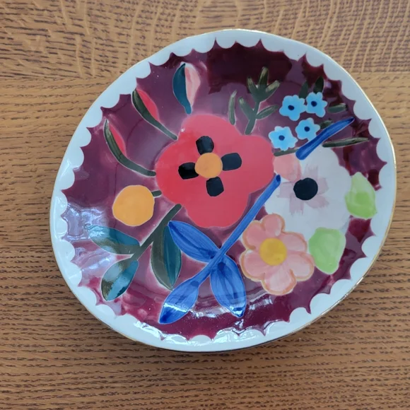 Anthropologie Francesca Kaye Floral Atelier Dessert Plate - burgandy, pink, red - Picture 6 of 11